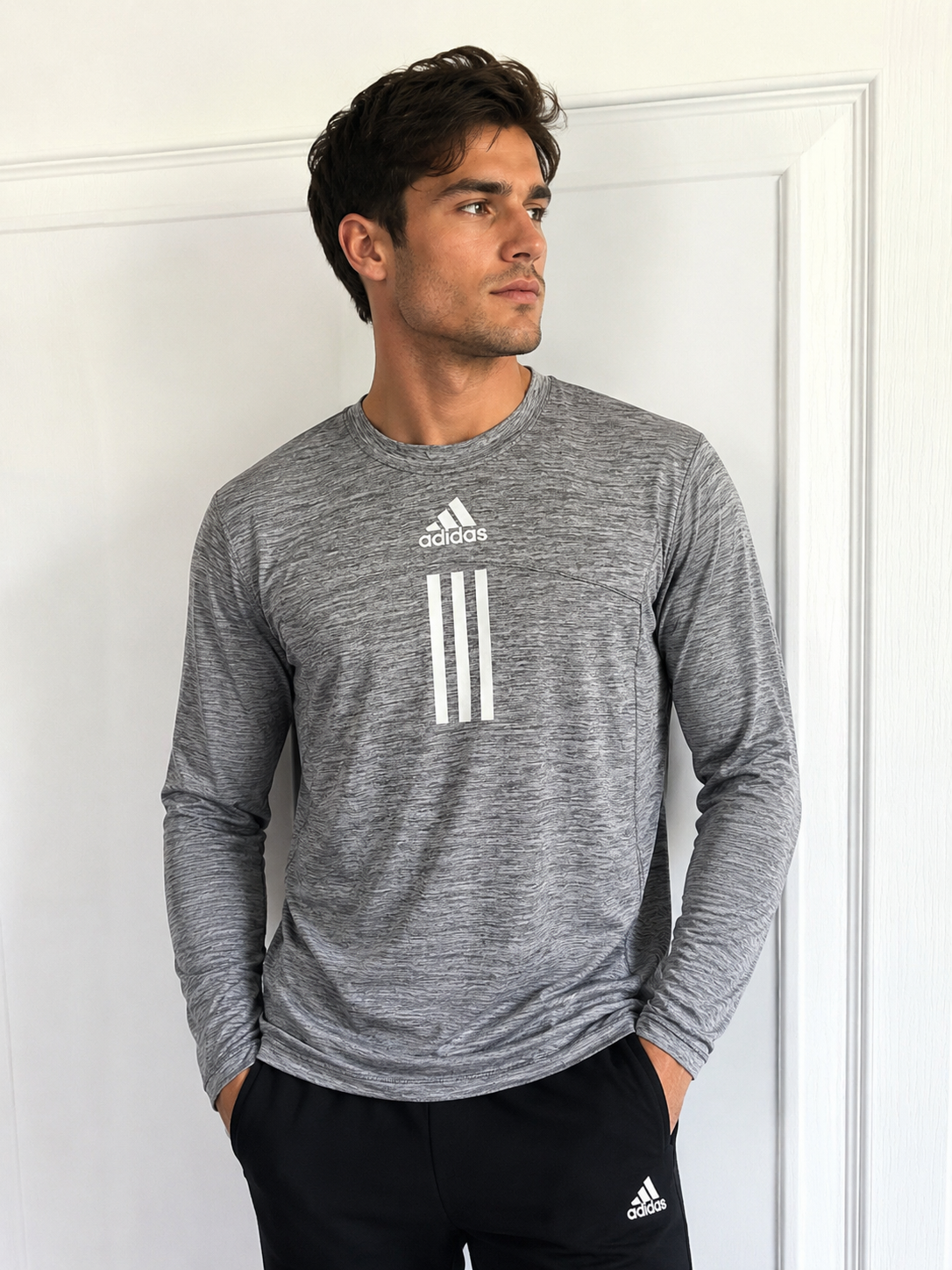 Adidas Men’s Long Sleeve Athletic Shirt – Size Medium (M) – Gray Heather