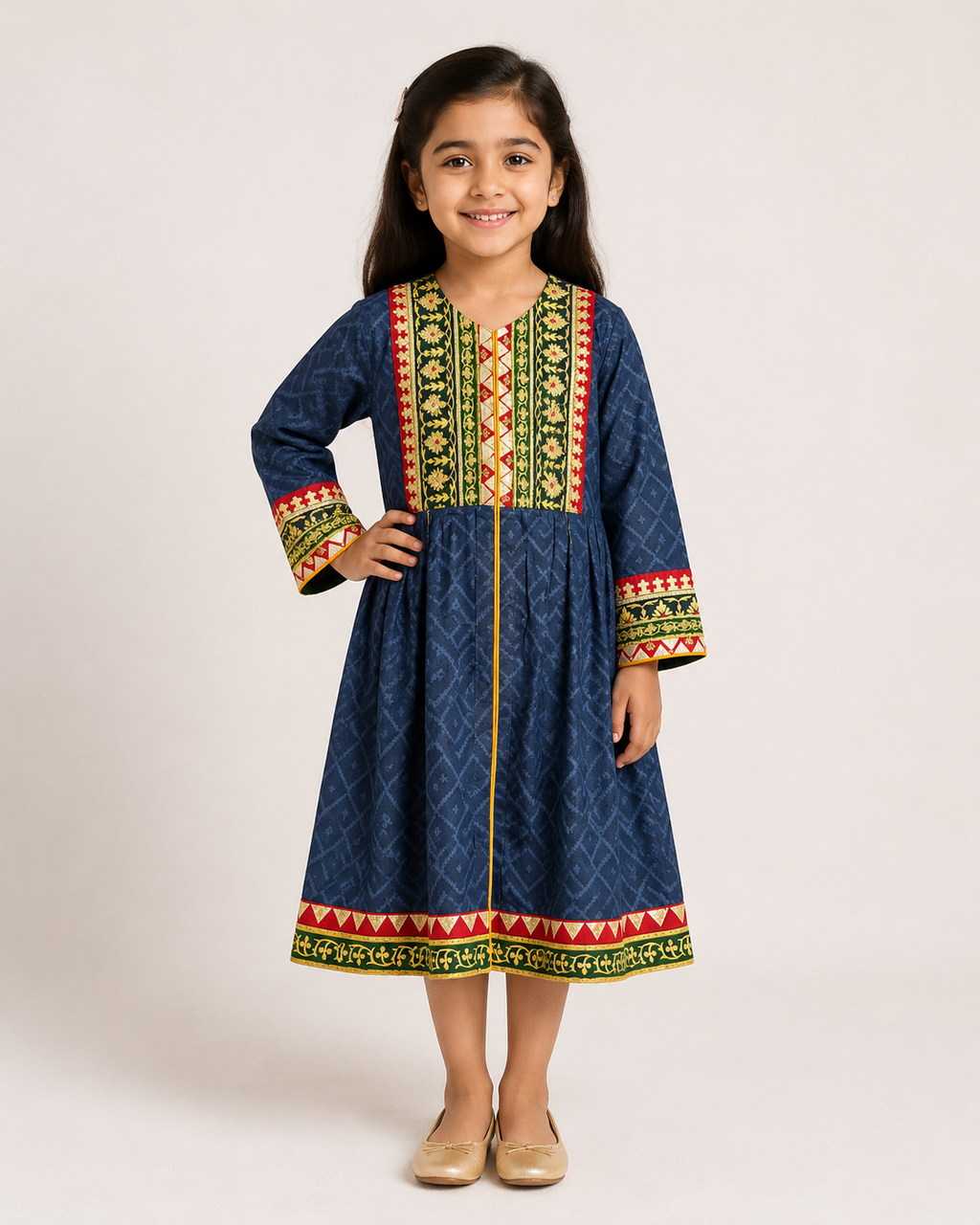 Kayseria Ladli Girls Embroidered Blue Traditional Dress Size 6-7 Ethnic Party Wear