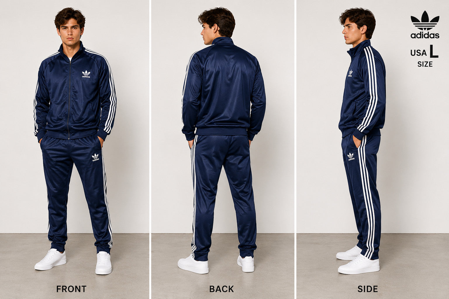 Adidas Men’s Tracksuit Navy Blue 3-Stripes Full Set USA Size L New w/ Tags