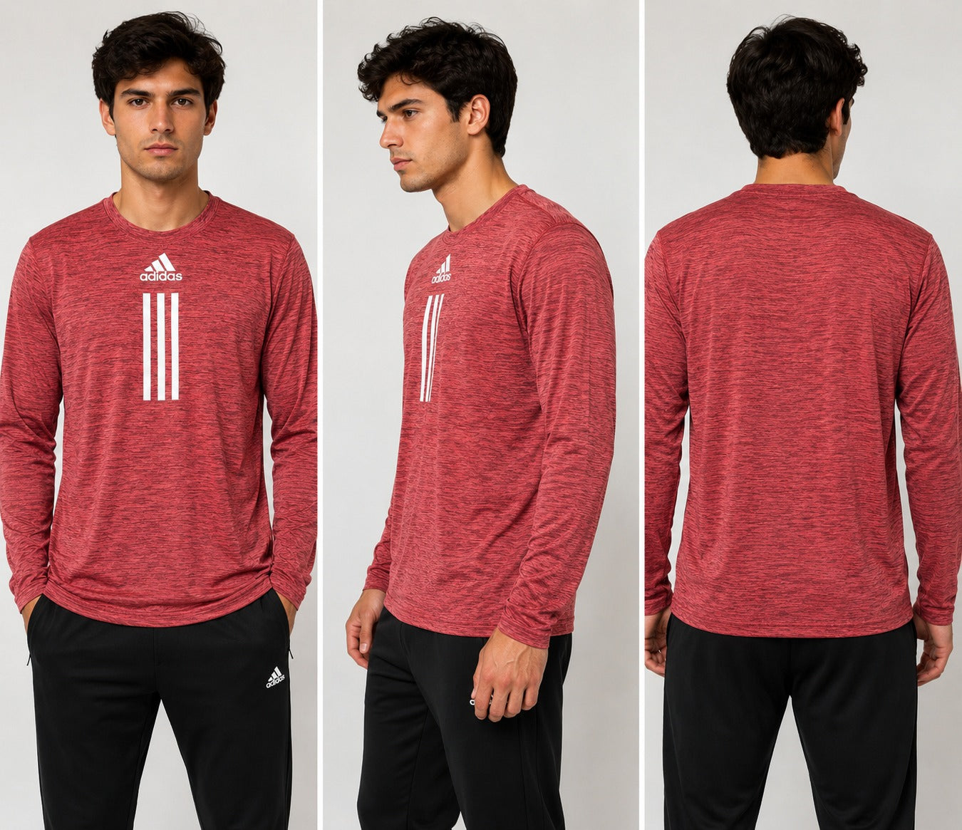 Adidas Men’s Long Sleeve Athletic Shirt Red Medium M 100% Polyester New w/ Tags